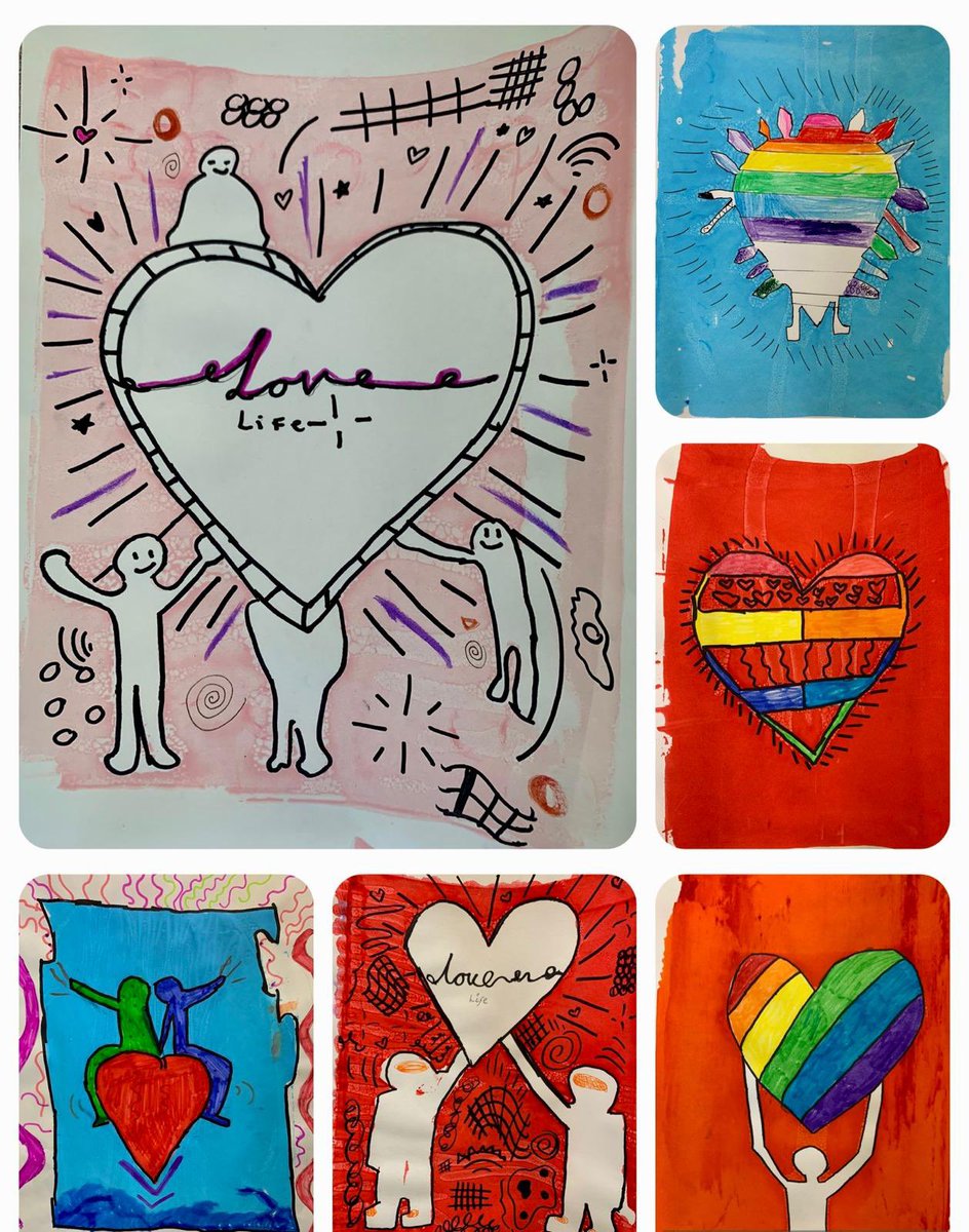 BedfordArts's tweet image. We have been celebrating LGBTQ month! Well done to our Year 7 and 8 Art club students for making these screen prints in the style of Keith Haring. #loveislove🌈 #wearebedfordarts