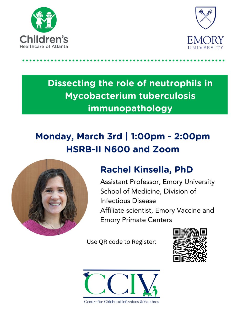 Join us Monday, March 3rd, for the 6th CCIV Seminar of the Semester , featuring special guest Dr. Rachel Kinsella, in HSRB-II N600 or Zoom zoom.us/j/92049096469, from 1:00pm-2:00pm. Click on the link to register and add the talk to your calendar: pedsresearch.org/calendar/event…