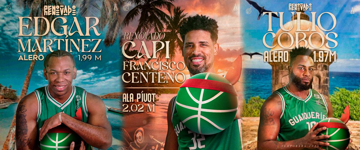 Petare, Centeno y Tulio resteados con Guaiqueríes para este 2025🏹🤜🏽💚

Edgar "Petare" Martínez”, Francisco "El Capi" Centeno y Tulio "El Tractor" Cobos y renuevan con la tribu para esta nueva temporada de la Superliga Profesional de Baloncesto 💪🏽🏀

#VamosTribu