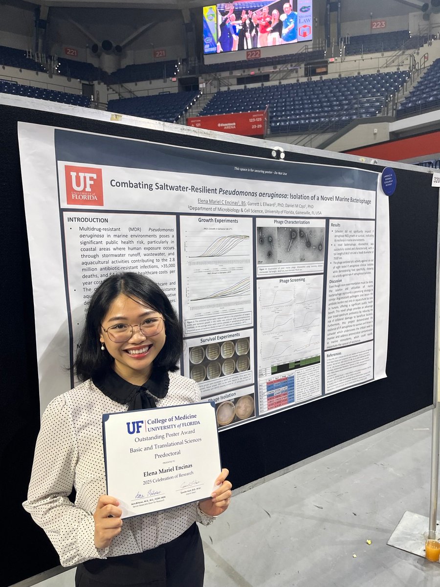Daniel Czyz, PhD (@360science) on Twitter photo Elena Encinas, a 2nd-year medical student at UF, presented her #CzyzLab undergraduate project on #bacteriophages. She got the Oustanding Poster Award in Basic and Translational Sciences. Congrats! Go Elena, Go Phages, Go Gators! 💪 🐊 #AMR #AntimicrobialResistance <a href="/UF_MCS/">UF Microbiology</a> Elena Encinas, a 2nd-year medical student at UF, presented her #CzyzLab undergraduate project on #bacteriophages. She got the Oustanding Poster Award in Basic and Translational Sciences. Congrats! Go Elena, Go Phages, Go Gators! 💪 🐊 #AMR #AntimicrobialResistance <a href="/UF_MCS/">UF Microbiology</a>