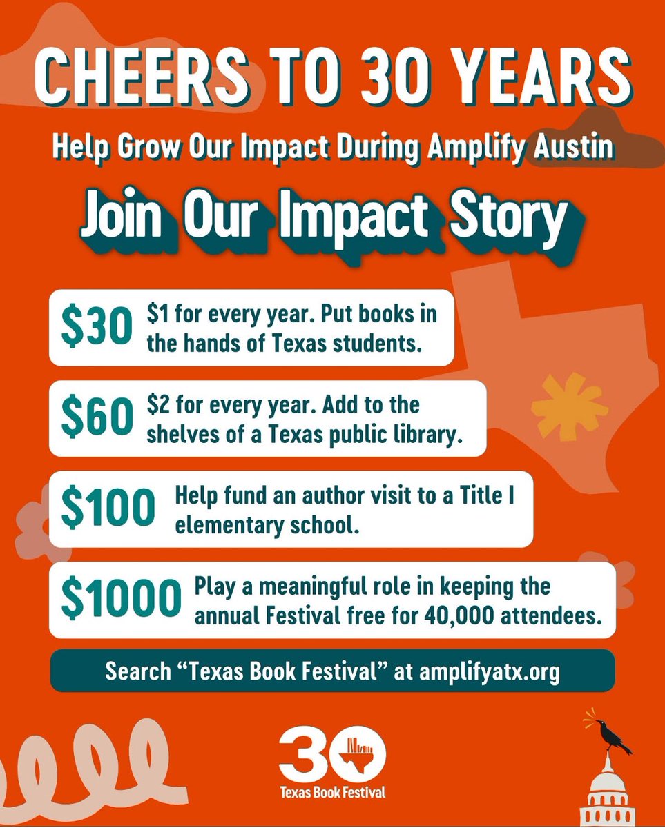 <a href="/HabEscritoras/">Hablemos, escritoras.</a> supports the <a href="/texasbookfest/">Texas Book Festival</a> in its 30 anniversary and in all its efforts to spread literacy and literature in our beloved state. Come and join us in this celebration with your donations. @amplifyaustin #AmplifyAustinDay <a href="/Adriana_HabEsc/">Adriana Pacheco</a>