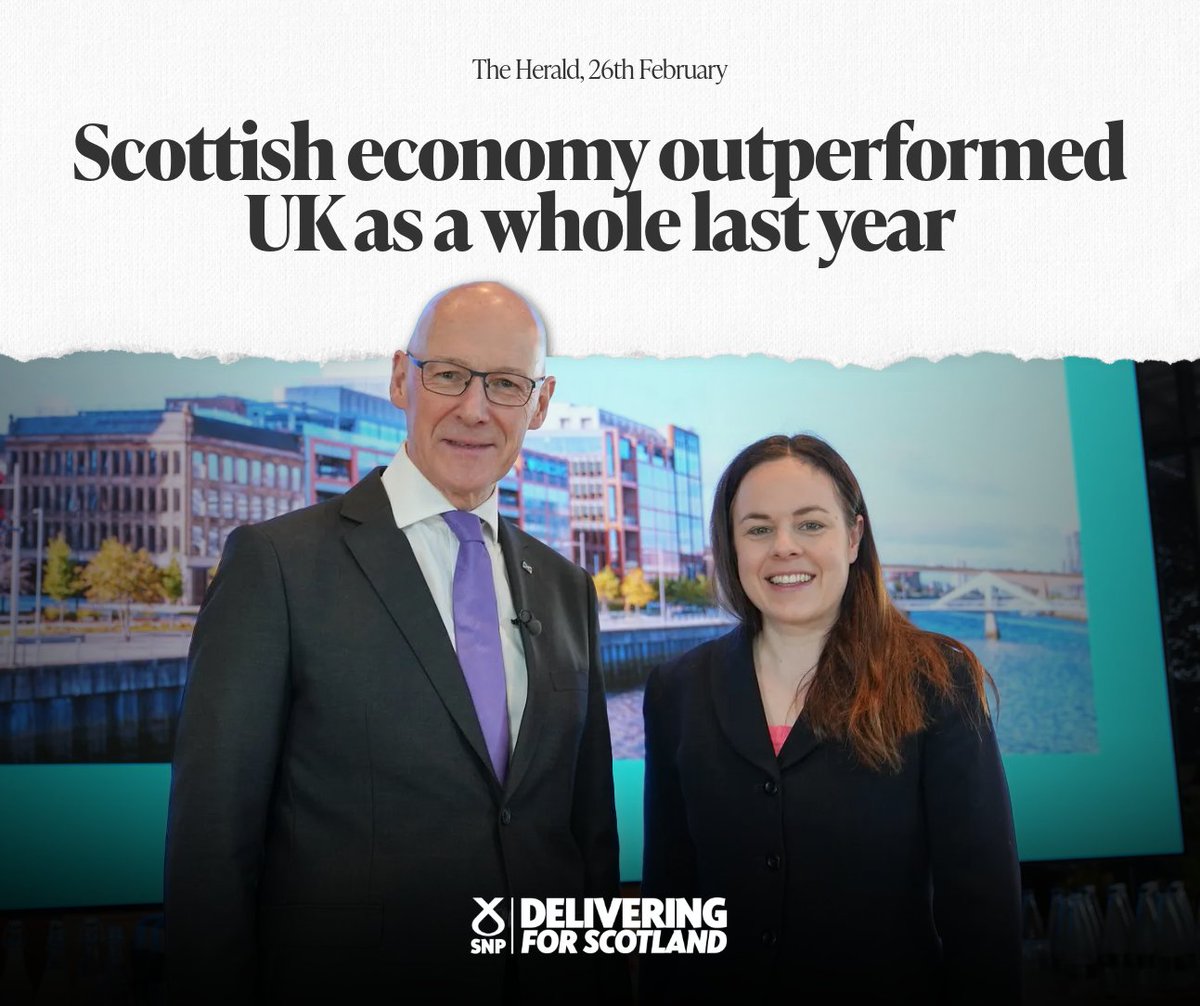 🔍 New figures show the Scottish economy outperformed the UK economy last year.

 📈 Under <a href="/JohnSwinney/">John Swinney</a>, <a href="/theSNP/">The SNP</a> Government is promoting growth, and investment in the industries of the future.

 🏴󠁧󠁢󠁳󠁣󠁴󠁿 We would be more prosperous as an independent nation at the heart of Europe.