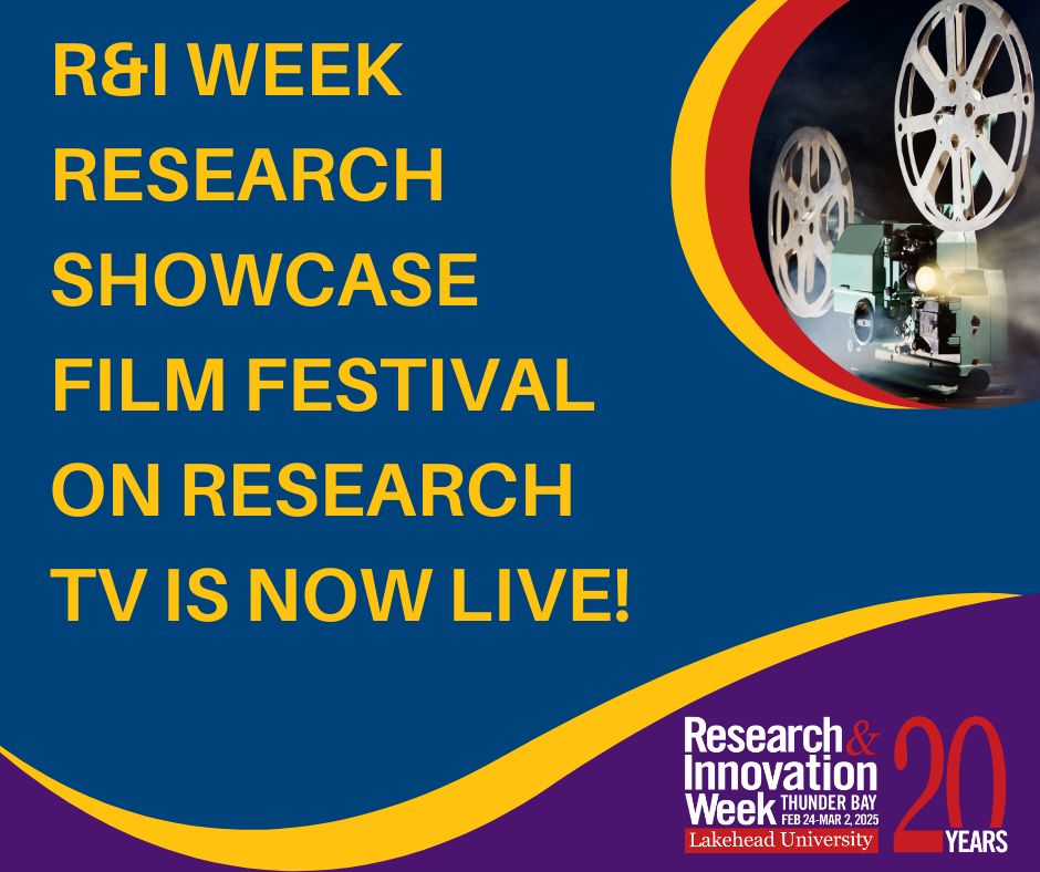 Lights, camera, research! 🎬 The R&amp;I Week Research Showcase Film Festival is LIVE on Research TV! Explore cutting-edge research at Lakehead University. Watch now: buff.ly/4h4BesV 
#ResearchAndInnovationWeek #LakeheadUniversity
