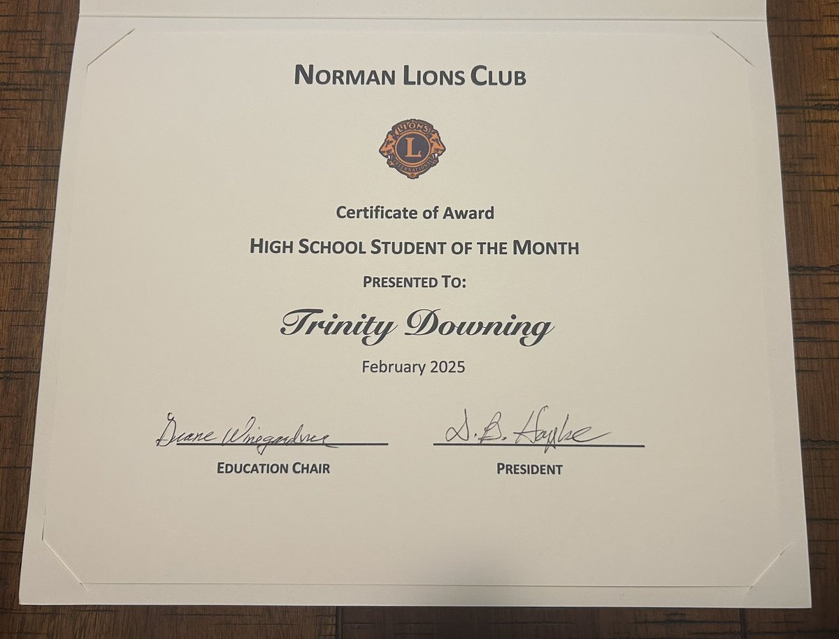 Thank you to Norman Lions Club for selecting me as your Student of the Month.  I loved getting to meet and visit with all your members.