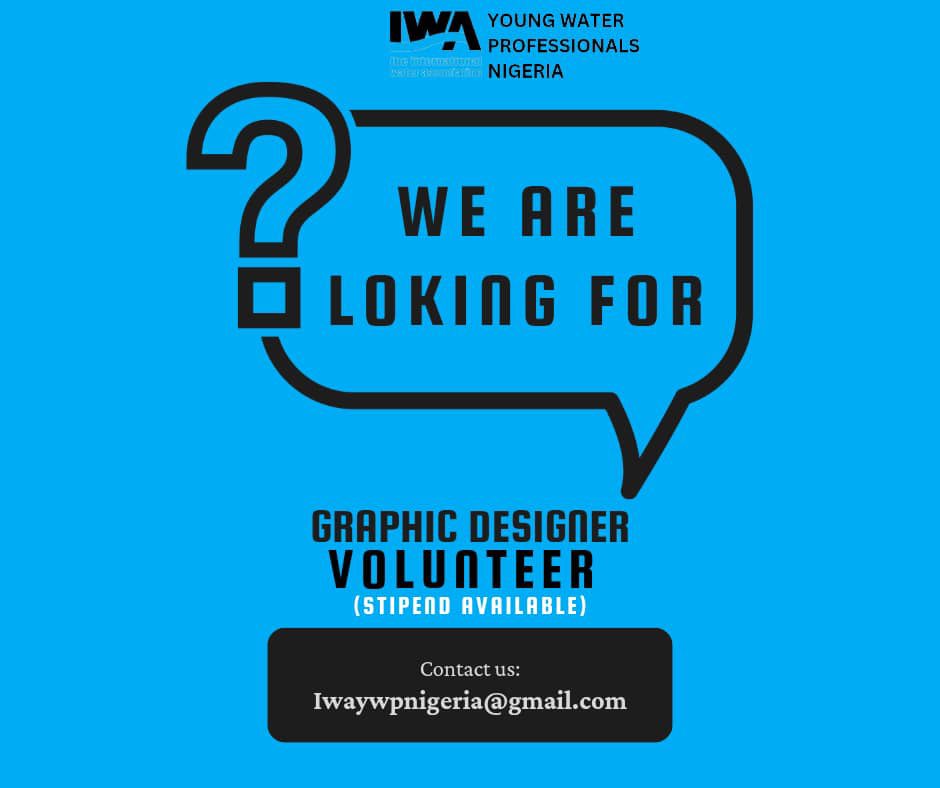 📢 Join Our Team! IWA YWP Nigeria is looking for a talented Graphics Designer (Volunteer) to support our communications and outreach efforts. 

If you're creative &amp; passionate about water advocacy, this is your chance to make an impact! 💧✨

Interested? Send us a message!