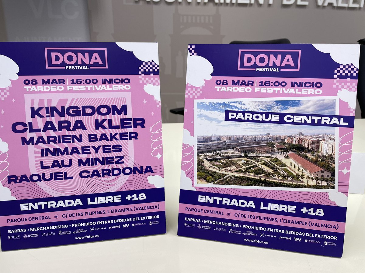PaulaLlobet's tweet photo. Desde @AjuntamentVLC apoyamos #DonaFestival para dar visibilidad a las mujeres que transforman el mundo de la música. 

Un cartel de lujo compuesto solo por mujeres para celebrar nuestro compromiso con la igualdad y el talento femenino 
#ParcCentral 
#8M https://t.co/li5dyeP5lw