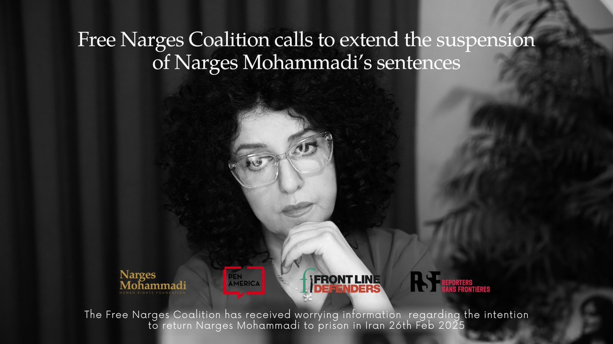 nargesfnd's tweet image. BREAKING NEWS
The Free Narges Coalition has received worrying information regarding the intention to return Narges Mohammadi to prison in Iran. The Steering Committee remains highly concerned about her health condition, and condemns these efforts to re-incarcerate Mohammadi…