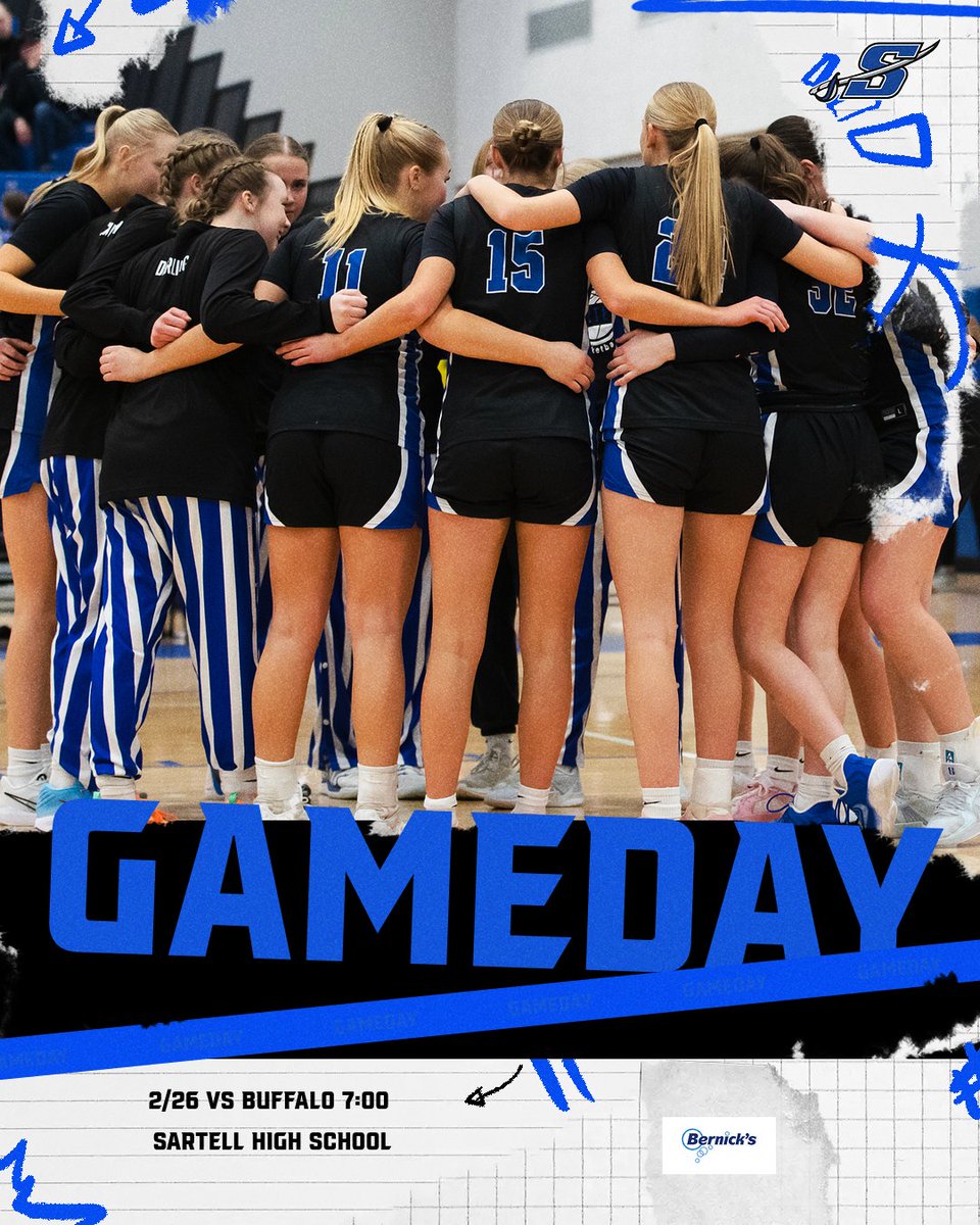 It's a GAMEDAY -- playoff time! We host Buffalo tonight in the first round of section play. Let's gooooo!!! #sabrehoopsfam 🏀💙

🆚 Buffalo 
📍Sartell High School
⌚️ 7:00pm
🎟️gofan.co/app/school/MN1…
📺youtube.com/channel/UCnfy1…