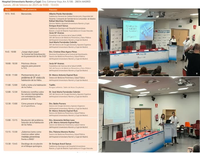 El 20 de febrero, organizamos la jornada Mejorando la seguridad del paciente quirúrgico. Prevención de la infección del lugar quirúrgico (ILQ), en el Hospital Universitario Ramón y Cajal, con gran éxito de asistencia.