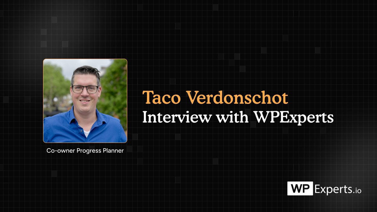 wpexpertsio's tweet image. Taco Verdonschot @TacoVerdo (Co-owner @MyProgressPlan) interview With WPExperts🎙️

#WPExperts #ProgressPlanner #WordPress #Gamification #Plugin #Interview