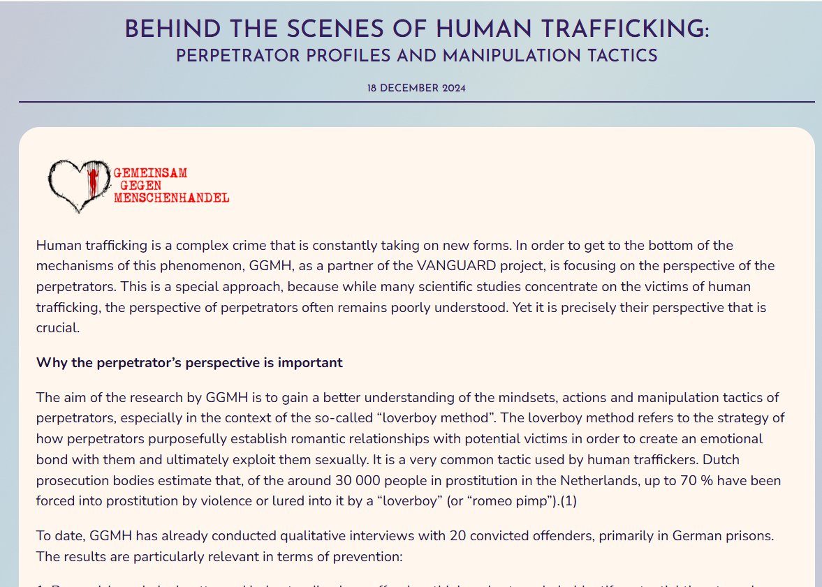 Our #2 #blogpost is here!The #blogpost -written by our partners from <a href="/ggmh_de/">Gemeinsam gegen Menschenhandel</a> - analyzes the profiles of the perpetrators and their manipulation tactics.If you are interested in learning more please follow: vanguard-horizon.eu/behind-the-sce… 
#VANGUARD_EU #EUSecurityResearch #CERIS