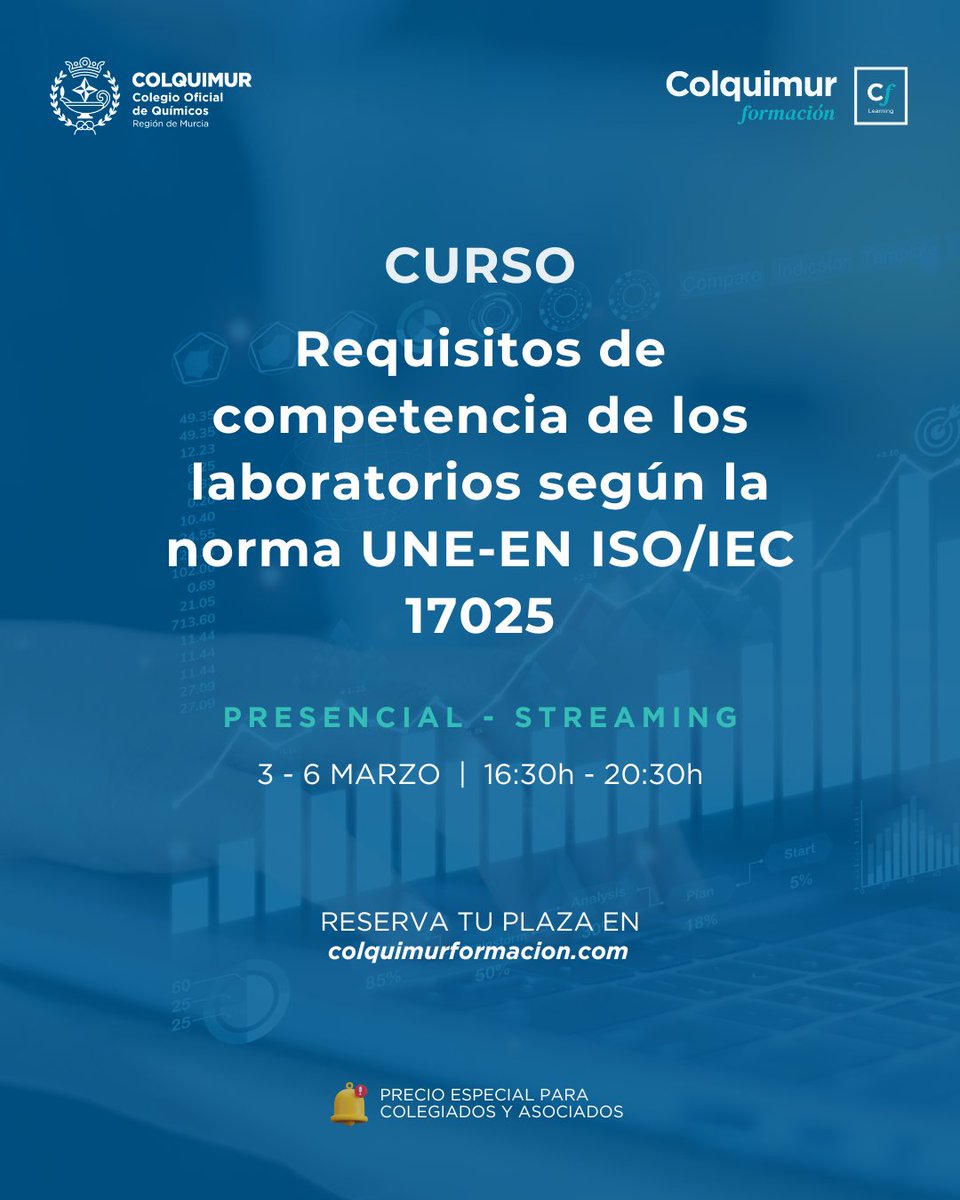 COLQUIMUR's tweet image. Últimos días para inscribirte en el curso de Requisitos de competencia de los laboratorios según la norma UNE-EN ISO/IEC 17025. 

¡Puedes reservar tu plaza aquí! 👉🏻 colquimurformacion.com/cursos-aula-vi…

#laboratorio #quimica #norma #calidad #colquimurformacion