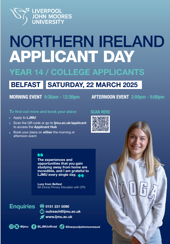 LJMU Outreach (@ljmuoutreach) on Twitter photo It's almost time for <a href="/LJMU/">Liverpool John Moores University</a> #NI #applicantday #Belfast🗓️Sat 22 March! Our academic teams, #NIstudents #accommodation <a href="/LJMUGlobalOpps/">LJMU Global Opps</a> <a href="/johnmooressu/">JMSU</a> #Finance <a href="/LJMUCareers/">LJMU Student Futures team</a> can't wait to see you!💫Book ljmu.ac.uk/applicant & take a peek at 2024s AM event ▶️tiktok.com/@liverpooljohn… It's almost time for <a href="/LJMU/">Liverpool John Moores University</a> #NI #applicantday #Belfast🗓️Sat 22 March! Our academic teams, #NIstudents #accommodation <a href="/LJMUGlobalOpps/">LJMU Global Opps</a> <a href="/johnmooressu/">JMSU</a> #Finance <a href="/LJMUCareers/">LJMU Student Futures team</a> can't wait to see you!💫Book ljmu.ac.uk/applicant & take a peek at 2024s AM event ▶️tiktok.com/@liverpooljohn…