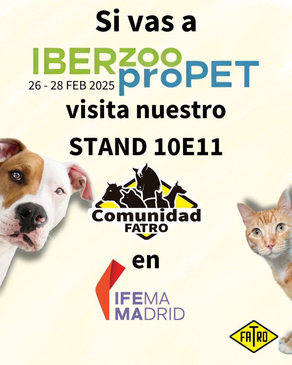 Fatroiberica's tweet photo. ¡Te esperamos en el Stand 10E11 de Iberzoo proPet 2025! #iberzoo #iberzoopropet https://t.co/FEW4OuXXb0