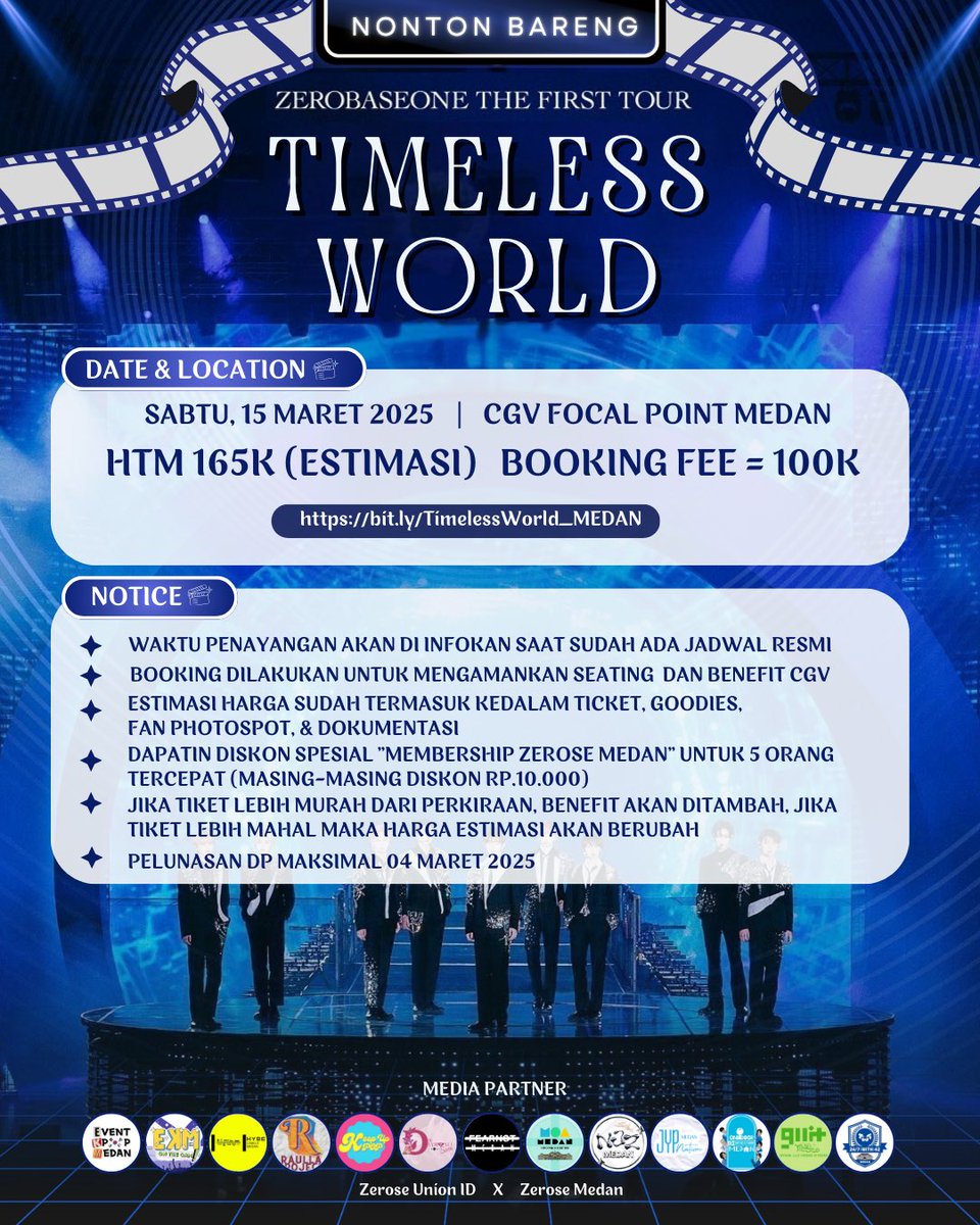 📍MEDAN

Follow <a href="/zerose_medan/">ZEROSE MEDAN</a> for further information ✨️

🗓️ 15 Maret 2025
🕒 TBA
📍CGV Focal Point, Medan
💰100.000 DP

LINK RSVP : bit.ly/TimelessWorld_…
