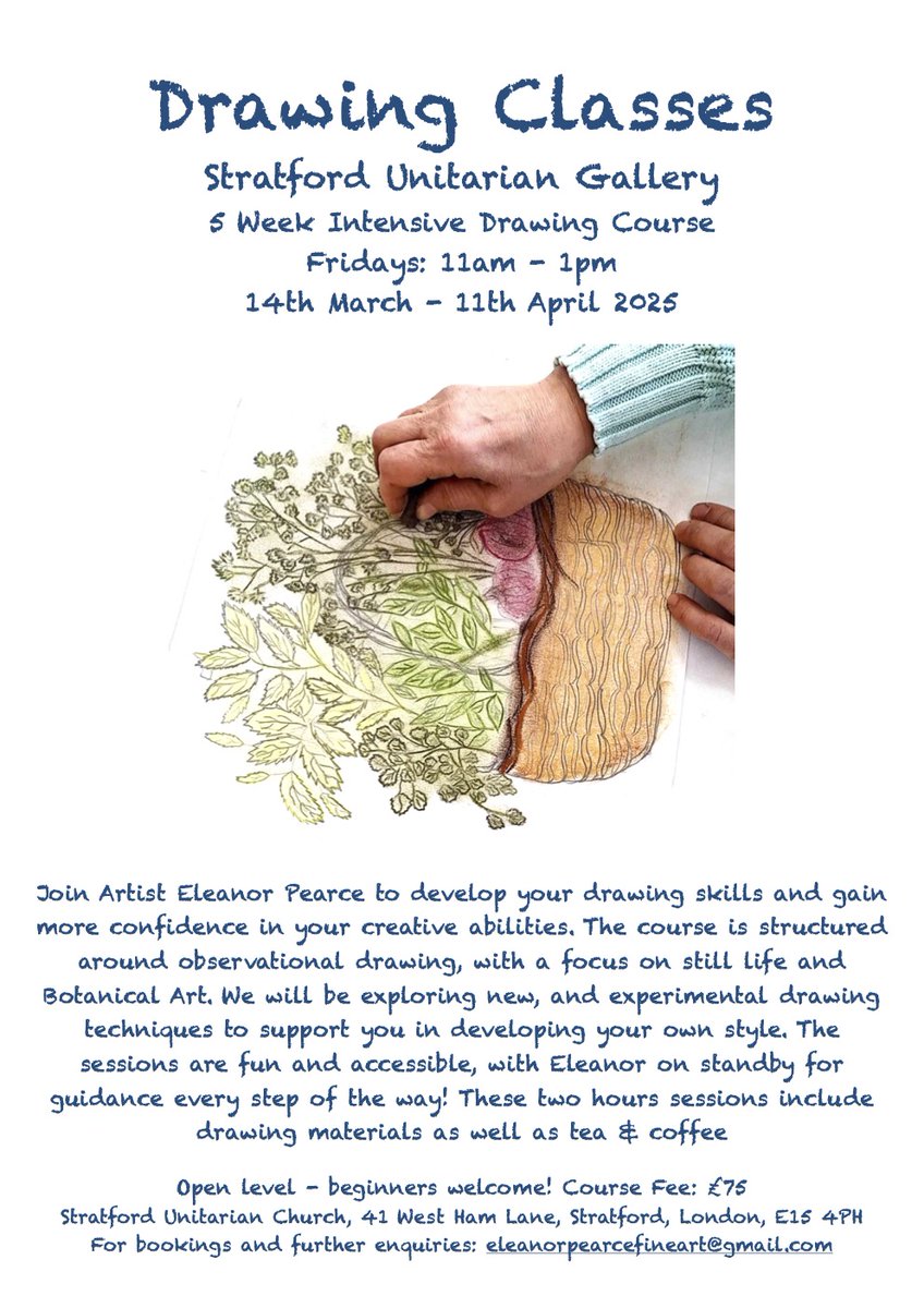 Eleanor Pearce (@eleanorpearce) on Twitter photo I have a new in-person drawing course coming up at Stratford Unitarian Gallery!
Email me for bookings or more details: eleanorpearcefineart@gmail.com I have a new in-person drawing course coming up at Stratford Unitarian Gallery!
Email me for bookings or more details: eleanorpearcefineart@gmail.com