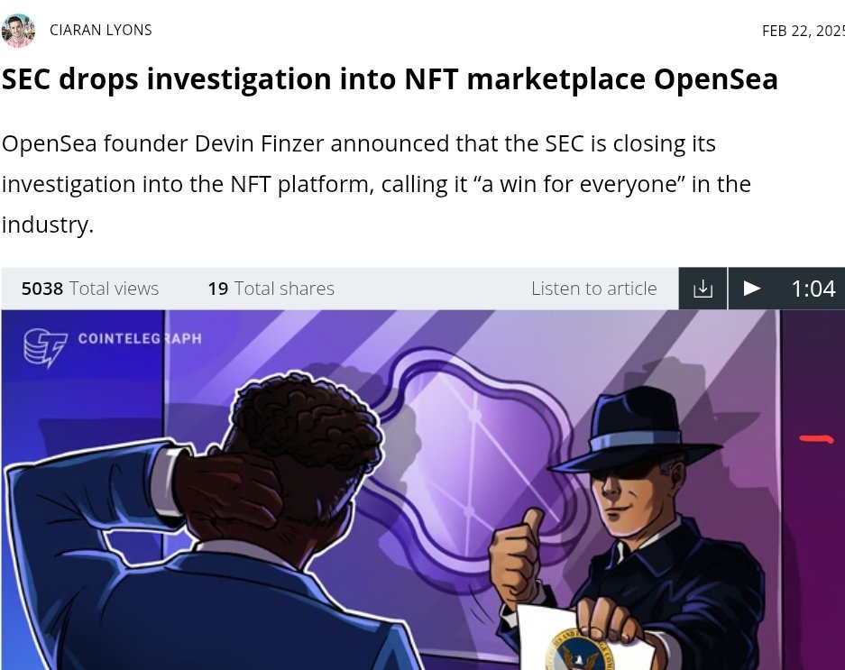 TheDeFinvestor's tweet photo. The SEC is finally becoming pro-crypto:

•Coinbase lawsuit was dropped
• OpenSea investigation was closed
• Uniswap investigation was ended
• the SEC launched a new Task Force to provide regulatory clarity

The witch hunt against crypto is over. https://t.co/pUhMtCdQQW