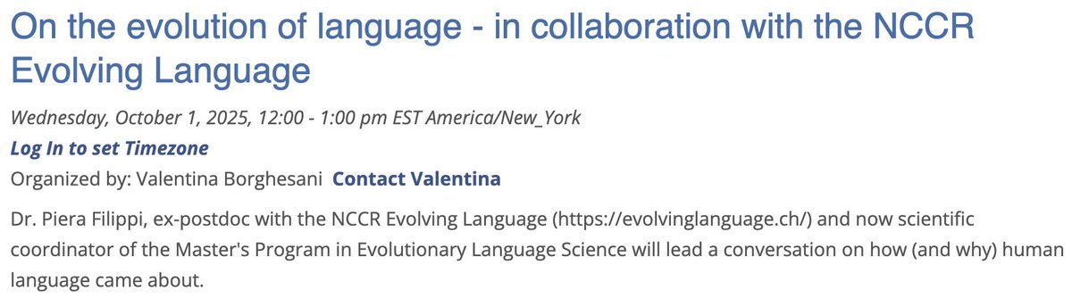Valentina Borghesani (@vborghesani) on Twitter photo <a href="/pierafilippi/">Piera Filippi</a>, the <a href="/NCCR_Language/">NCCR Evolving Language</a> and I would like to ask the big questions: why do we even have language and how did it came about? <a href="/pierafilippi/">Piera Filippi</a>, the <a href="/NCCR_Language/">NCCR Evolving Language</a> and I would like to ask the big questions: why do we even have language and how did it came about?