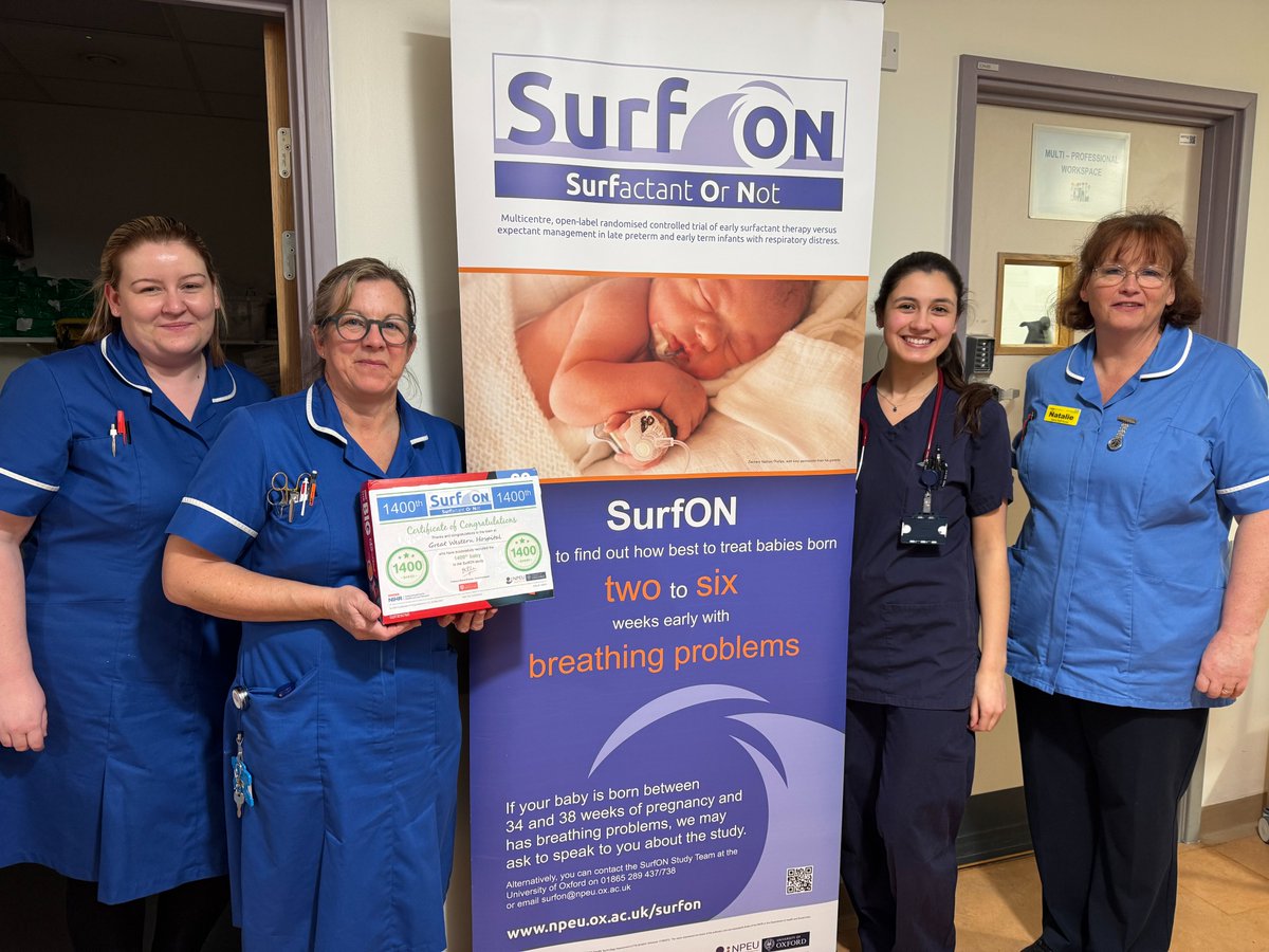 SurfON (@surfontrial) on Twitter photo 🚀Milestone alert!
Our team at Great Western Hospital <a href="/GWH_NHS/">Great Western Hospitals NHS Foundation Trust</a> recruited the 1,400th baby for the SurfON trial last month! Huge thanks to everyone helping us reach these milestones. Let’s keep the momentum going and reach 1⃣5⃣2⃣2⃣ infants! 💙
<a href="/NPEU_CTU/">NPEU</a> <a href="/Boyleem/">Elaine Boyle</a> <a href="/NPEU_Oxford/">NPEU-Oxford</a> 🚀Milestone alert!
Our team at Great Western Hospital <a href="/GWH_NHS/">Great Western Hospitals NHS Foundation Trust</a> recruited the 1,400th baby for the SurfON trial last month! Huge thanks to everyone helping us reach these milestones. Let’s keep the momentum going and reach 1⃣5⃣2⃣2⃣ infants! 💙
<a href="/NPEU_CTU/">NPEU</a> <a href="/Boyleem/">Elaine Boyle</a> <a href="/NPEU_Oxford/">NPEU-Oxford</a>