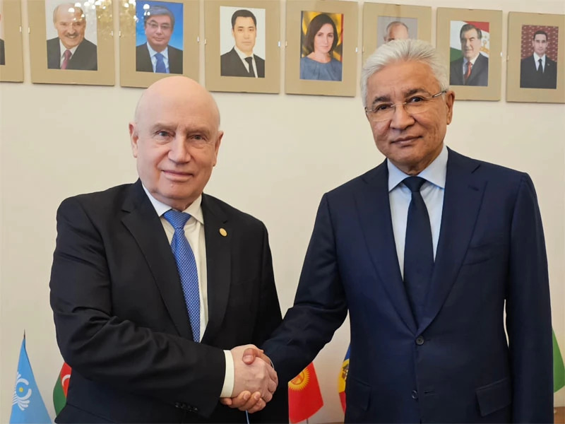 On February 18, 2025, in Moscow, in the office of the Executive Committee of the #CIS a meeting of the #CSTO Secretary General Imangali #Tasmagambetov with the CIS Secretary General Sergei #Lebedev was held