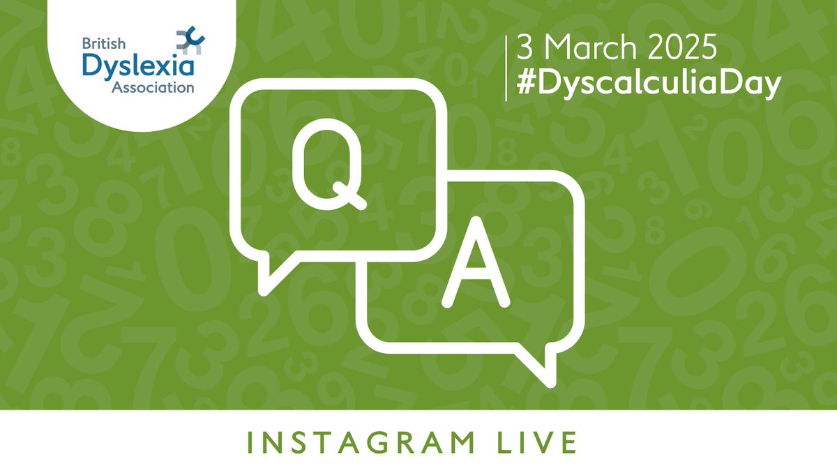 BDAdyslexia's tweet photo. Got a question? 💬 Head over to our Instagram Stories this 3rd March to join our helpline Q&A, the team will be on hand to offer support with any dyscalculia or maths struggles you’re facing. We’re here to help you! 🙌📚 #DyscalculiaDay

#Dyscalculia #MathsSupport #LearningDifficulties #MathHelp #JoinUs #DyscalculiaDay