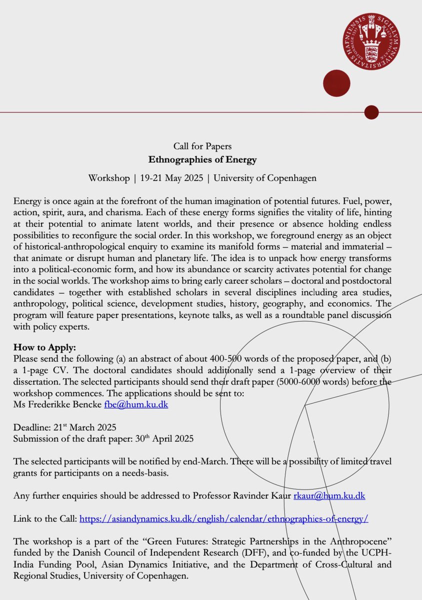 #cfp “Ethnographies of Energy” workshop in Copenhagen. 

Deadline: 21st March 2025

Please help circulate the call.