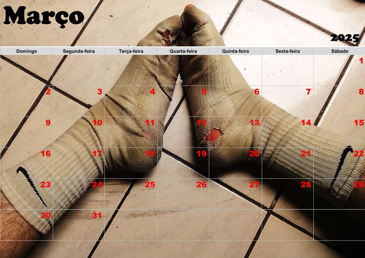 Segue meu #SneakerCalendar de Março/2025 para usarem livremente! Divirtam-se!
This is my March/2025 #SneakerCalendar for everyone to use freely! Enjoy!
#stinkysocks #stinkysneaker #sniffmysneaker #sniffmysocks #nikefetish #dirtysocks #dirtysneaker #smellysocks #smellysneaker