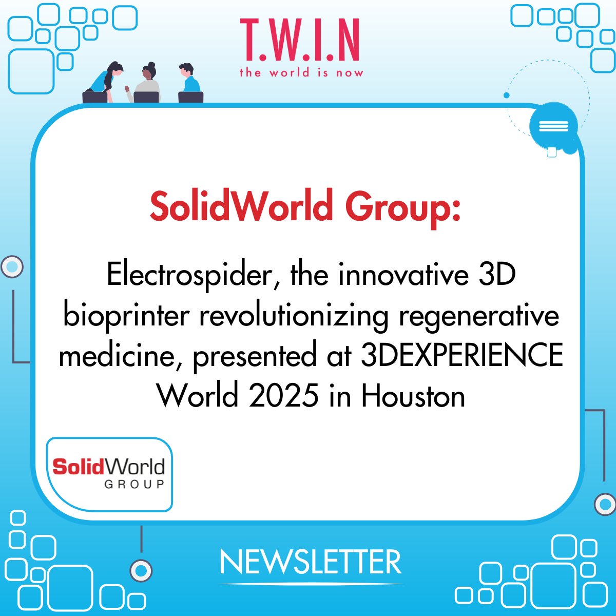🚀 SolidWorld Group at 3DEXPERIENCE World 2025!
Bio3DPrinting presents Electrospider, the 3D bioprinter that is transforming #regenerativemedicine and #biomedicalresearch.
🔗 Read the press release: shorturl.at/yLNeu
#SolidWorldGroup #3DEXPERIENCEWorld2025 #Bioprinting