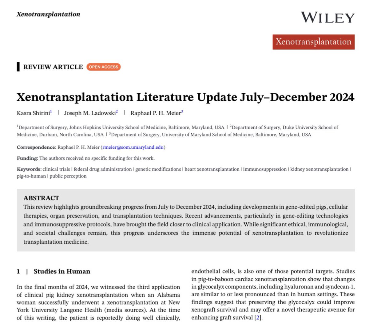 Raphael Meier MD-PhD (@meier_raphael) on Twitter photo Latest Xenotransplantation Literature Update (July–Dec 2024) — Overview of recent preclinical and clinical advancements, plus ethical, economic, and public health discussions onlinelibrary.wiley.com/doi/epdf/10.11… <a href="/JoeMLadowski/">Joe M. Ladowski, MD PhD</a> <a href="/KasraShirini/">Kasra Shirini</a> Latest Xenotransplantation Literature Update (July–Dec 2024) — Overview of recent preclinical and clinical advancements, plus ethical, economic, and public health discussions onlinelibrary.wiley.com/doi/epdf/10.11… <a href="/JoeMLadowski/">Joe M. Ladowski, MD PhD</a> <a href="/KasraShirini/">Kasra Shirini</a>