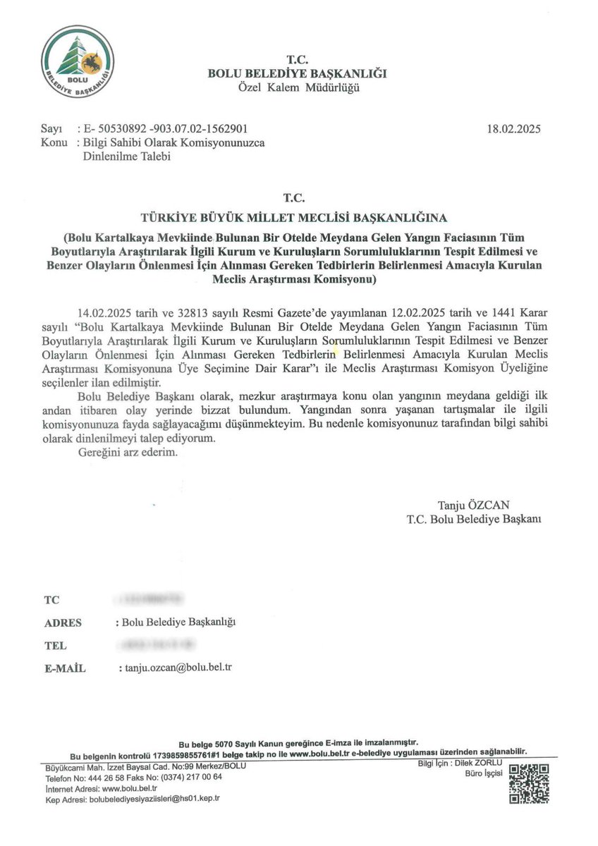 Haklı olan cesur davranır.
İŞTE BELGESİ👇

Bugün Kartalkaya faciasının araştırılması için kurulan komisyon TBMM’de toplanmış. Tabi tahmin ettiğim üzere Sayın Bakan komisyona hesap vermeye gelememiş. CHP’li üyeler bu durumu protesto etmiş, bazı AKP’li üyeler de “Tanju Özcan