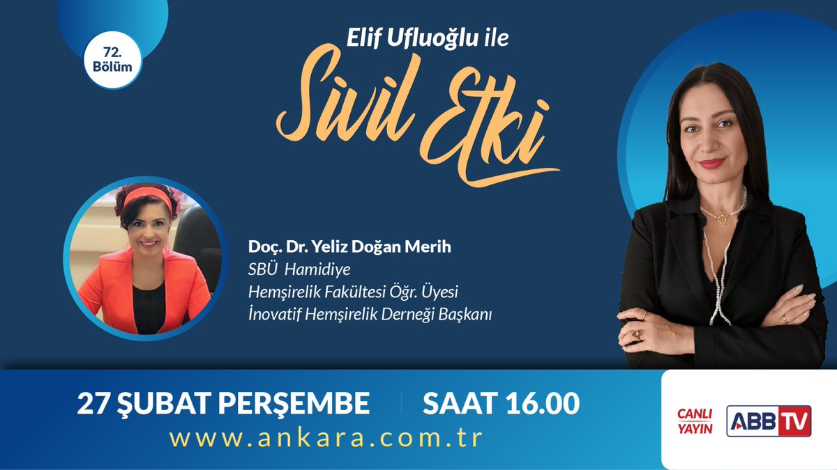 İnovatif Hemşirelik Derneği Başkanı Doç. Dr. Yeliz Doğan Merih. Sivil Etki'de. Her perşembe, 16.00’da canlı yayınla ABB TV’de sizlerle.

#elifufluoğlu #siviletki #elifufluoğluilesiviletki #ankarabüyükşehirbelediyesi #abb #abbtv #canlıyayın #inovatifhemşirelikderneği #gündem