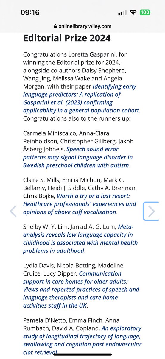 Nikki Botting (@botting_nikki) on Twitter photo Very proud to be co-author on one of the runners up for this <a href="/ijlcd/">IJLCD</a> prize with <a href="/LydiaETDavis/">Lydia Davis</a> <a href="/LucyDipper/">Professor Lucy Dipper</a> <a href="/MadelineCruice/">Professor Madeline Cruice</a> all of <a href="/CityLCS/">City Language & Communication Science</a>
#slpeeps Very proud to be co-author on one of the runners up for this <a href="/ijlcd/">IJLCD</a> prize with <a href="/LydiaETDavis/">Lydia Davis</a> <a href="/LucyDipper/">Professor Lucy Dipper</a> <a href="/MadelineCruice/">Professor Madeline Cruice</a> all of <a href="/CityLCS/">City Language & Communication Science</a>
#slpeeps