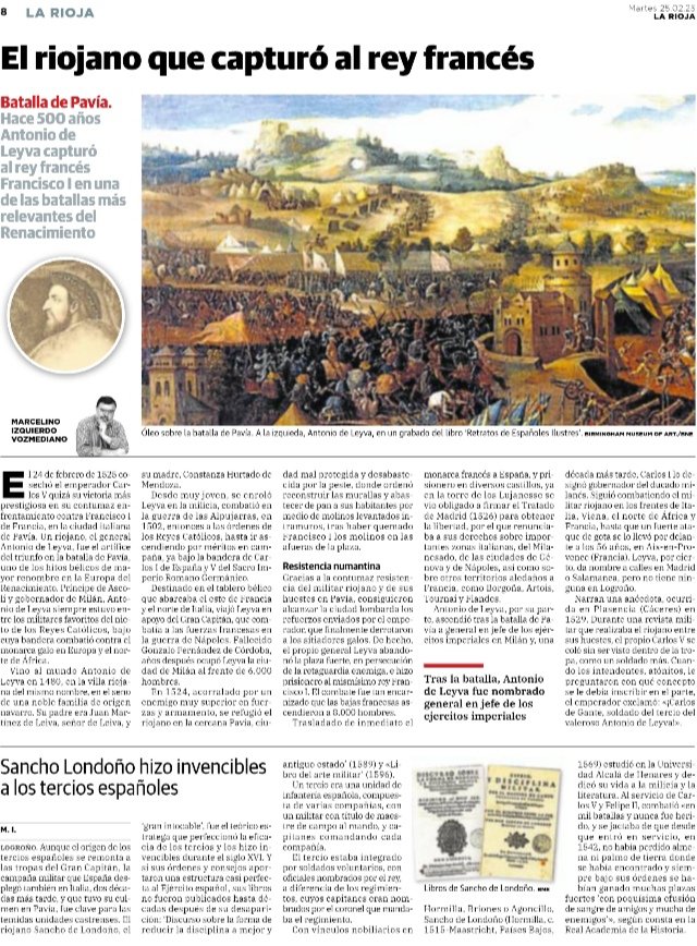 El riojano que capturó al rey francés: Antonio de Leyva y la Batalla de Pavía.
Por <a href="/marcelinoizqui/">Marcelino Izquierdo</a>
