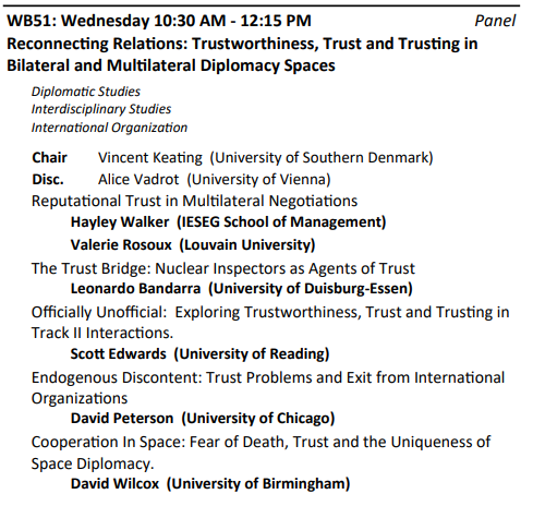 A few of our network will be at #ISA2025 in Chicago this coming week. 

If you are interested in trust research in international relations, why not pop along to one of these panels where some of our friends and colleagues will be presenting their research.