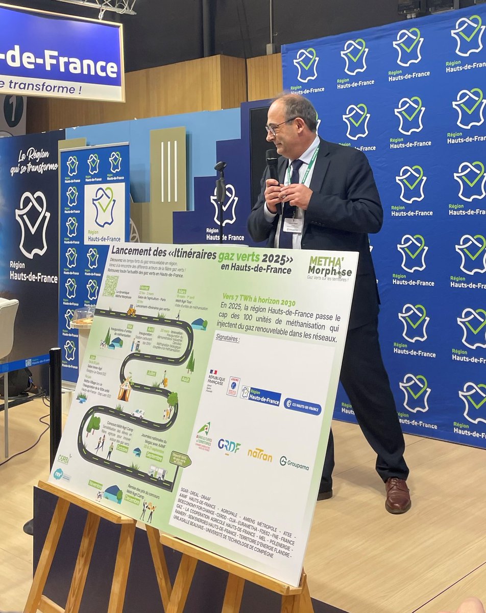 LPoupartGNE's tweet photo. Je suis ravi d'avoir participé au lancement des « Itinéraires Gaz Verts 2025 » sur le stand de la Région @hautsdefrance dans le cadre de la dynamique Metha’morphose sur le #SIA2025. Un projet largement soutenu par @GroupamaNordEst en tant qu’acteur régional et membre du CORBI. https://t.co/VLHtpmGUWz
