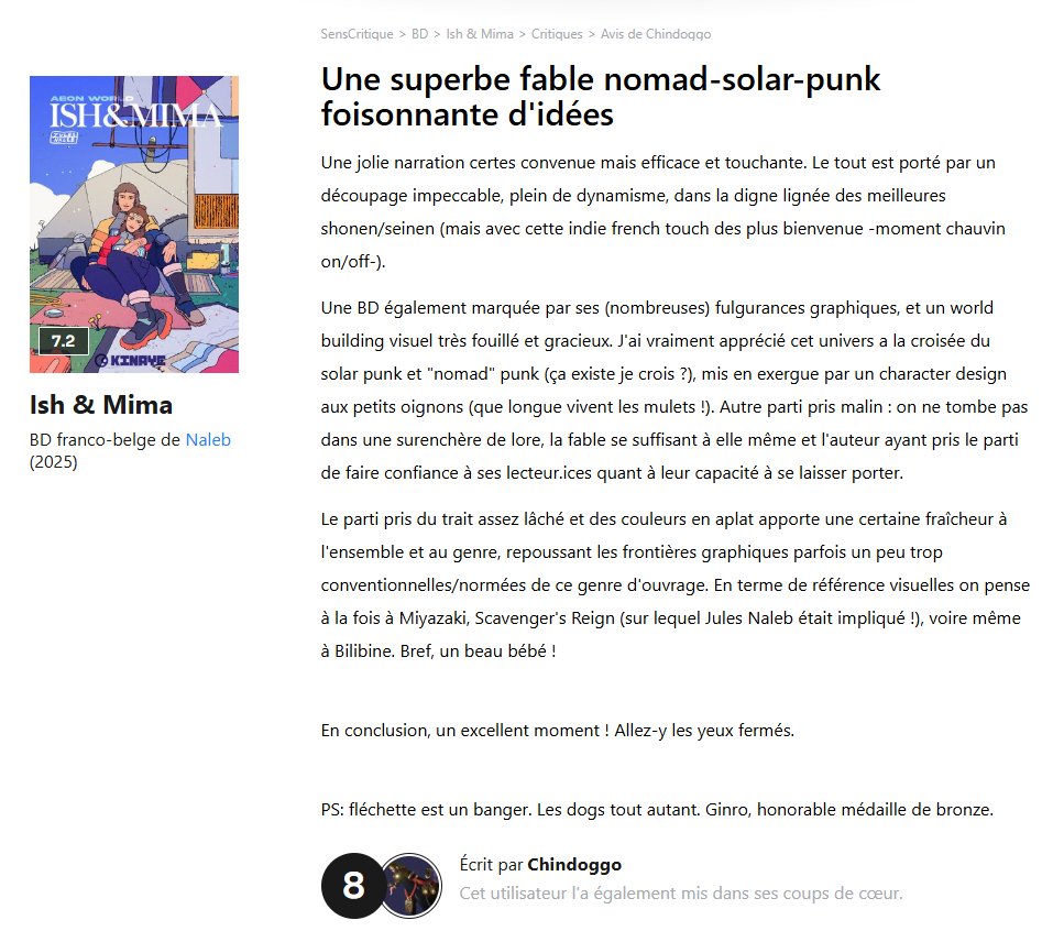 Nouvelle très bonne critique pour Ish &amp; Mima de <a href="/julesnaleb/">Naleb 🌞</a> !! ☀️☀️