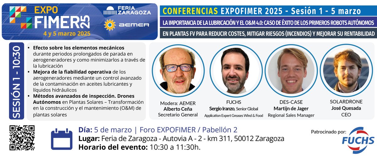 EXPOFIMER 2025 (@expofimer) on Twitter photo CONFERENCIAS EXPOFIMER 2025 - DÍA 5 marzo - 10:30H
La Importancia De La Lubricación Y El O&M 4.0: Caso de éxito de los primeros Robots Autónomos en Plantas Fv para reducir costes, mitigar riesgos y mejorar
#OyMRenovables
<a href="/expofimer/">EXPOFIMER 2025</a>
#EXPOFIMER #mantenimientorenovables #renovables CONFERENCIAS EXPOFIMER 2025 - DÍA 5 marzo - 10:30H
La Importancia De La Lubricación Y El O&M 4.0: Caso de éxito de los primeros Robots Autónomos en Plantas Fv para reducir costes, mitigar riesgos y mejorar
#OyMRenovables
<a href="/expofimer/">EXPOFIMER 2025</a>
#EXPOFIMER #mantenimientorenovables #renovables