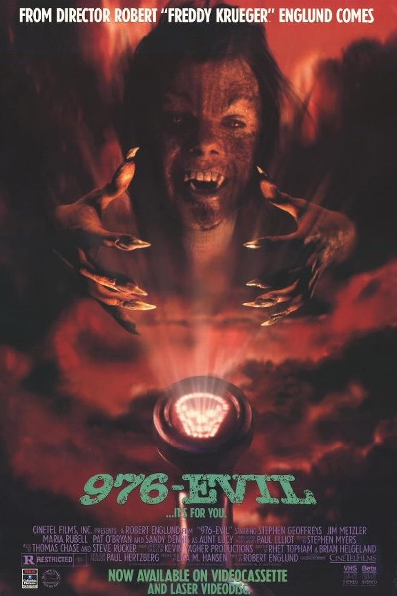 AngusKohm's tweet photo. 976-EVIL (1988) by #RobertEnglund
w/ #StephenGeoffreys #JimMetzler #LezlieDeane #SandyDennis
Dialing the number for something called Horrorscope puts a bullied teen in touch with the devil.
“Don't pick up the phone.”
#1980s #Horror #Thriller #TrashOrTerrorTuesday https://t.co/DiBVvD4icA