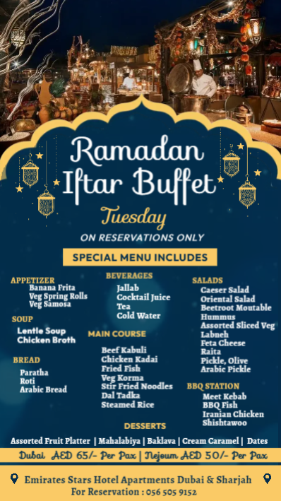 StarsEmirates's tweet photo. Indulge in the ultimate Ramadan experience! 📷 Grand Iftar buffet with an array of Middle Eastern flavors, set in the tranquil ambiance of The Garden.
For reservations, +971 56 505 9152
#emiratesstarshoteldubai #sharjah #uae #dubai #RamadanMubarak #ramadanbuffet #iftarvibes https://t.co/cpGs2LKMmF