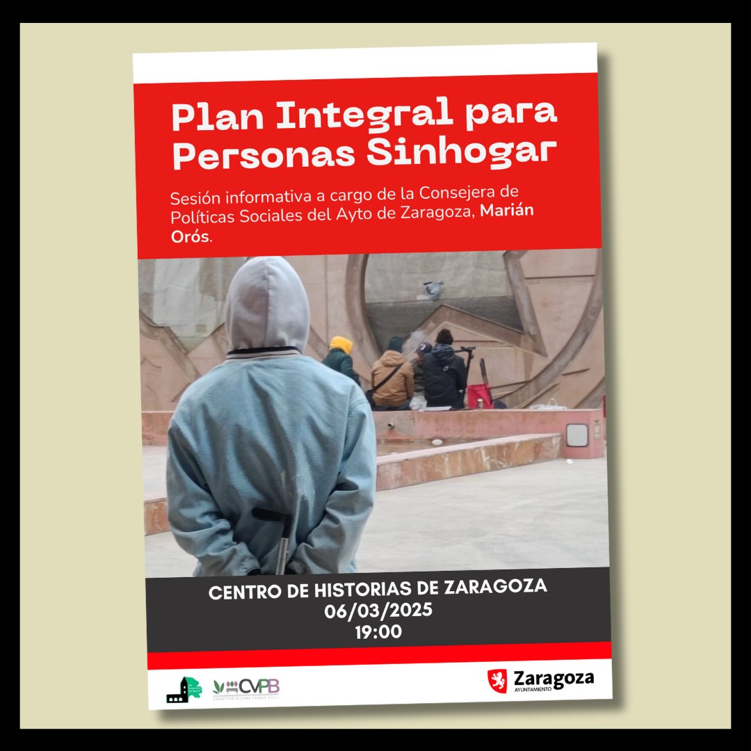 📢Charla informativa: Plan Integral para Personas Sinhogar

🗓 6 de marzo - 19:00
📍 Centro de Historias
Junto con la AV Parque Bruil-San Agustín, organizamos esta charla con Marián Orós, consejera de Políticas Sociales.

✊ Infórmate, participa, hagamos barrio.
#HagamosBarrio