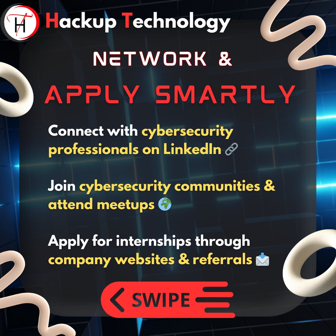 HackupTech's tweet image. 🚀 How to Land a Cybersecurity Internship! 🔒
#CybersecurityJobs #CTF #HackerLife #InfoSec #Pentesting #TryHackMe #HackTheBox #CyberSec #LearnCyberSecurity #TechCareers #CyberSecurityExperts