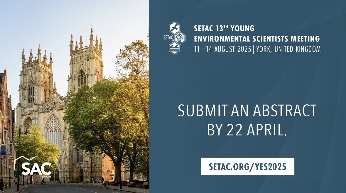 Abstract submission is now open for the SETAC Europe Young Environmental Scientists Meeting taking place in York this August! 🚀

If you're interested, or know someone who might be, follow or share the link below! 🧪📈

SETAC.org/YES2025