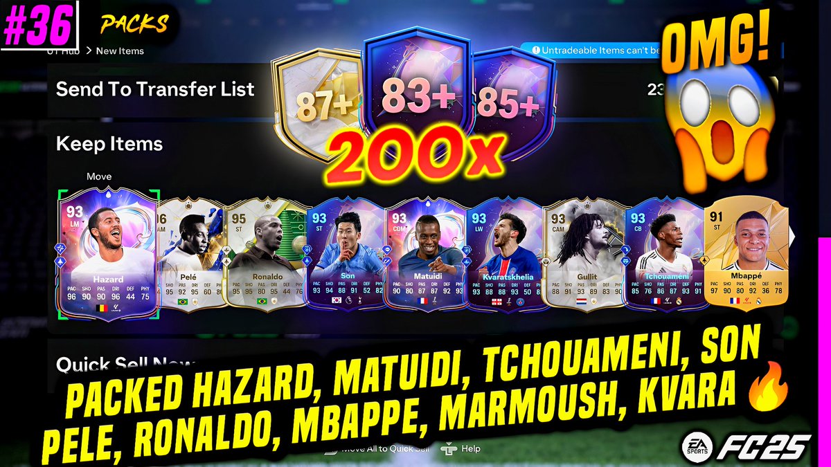 FunzHD's tweet image. OMG! PACKED HAZARD, SON, TOTY PELE, RONALDO, KHAVATSKHELIA, MBAPPE, MATUIDI, MARMOUSH, TCHOUAMENI - OPENING 200x 83+ x10 UPGRADE PACKS, 87+ ICON PICKS &amp;amp; 91+ FANTASY PACKS | FC25 #36🔥
youtu.be/d_H6LA1K62E