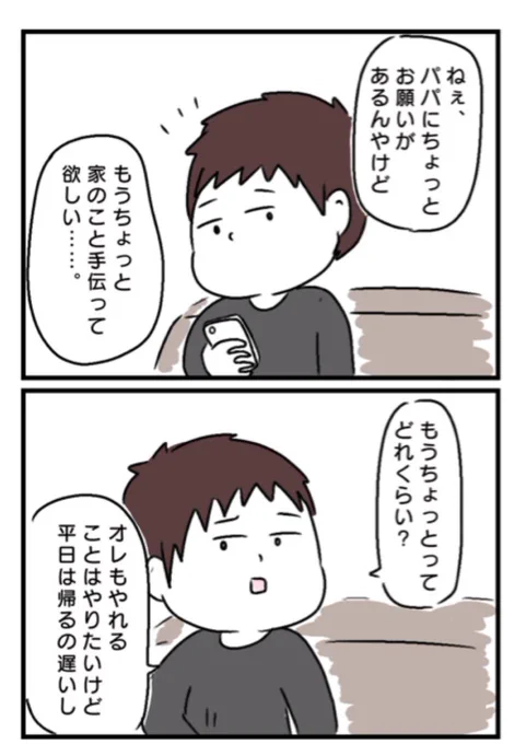 夫に家事育児を手伝ってもらいたい。0/4

#エッセイ漫画 
