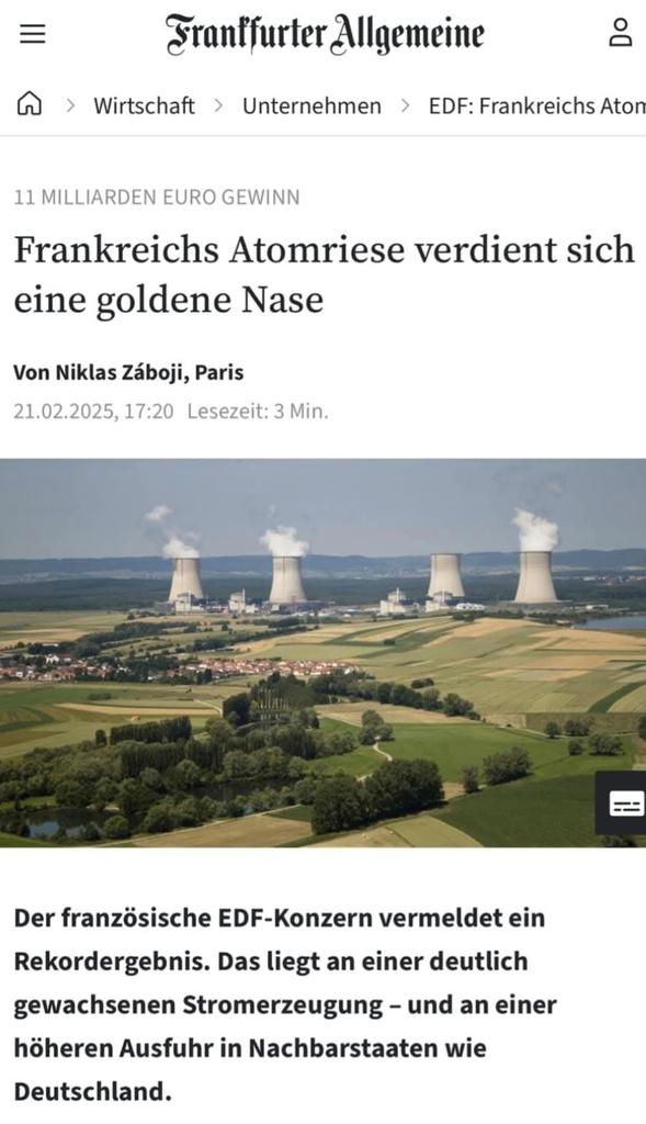 Die deutsche Energiewende bringt rein gar nichts - ausser Geld nach Frankreich.