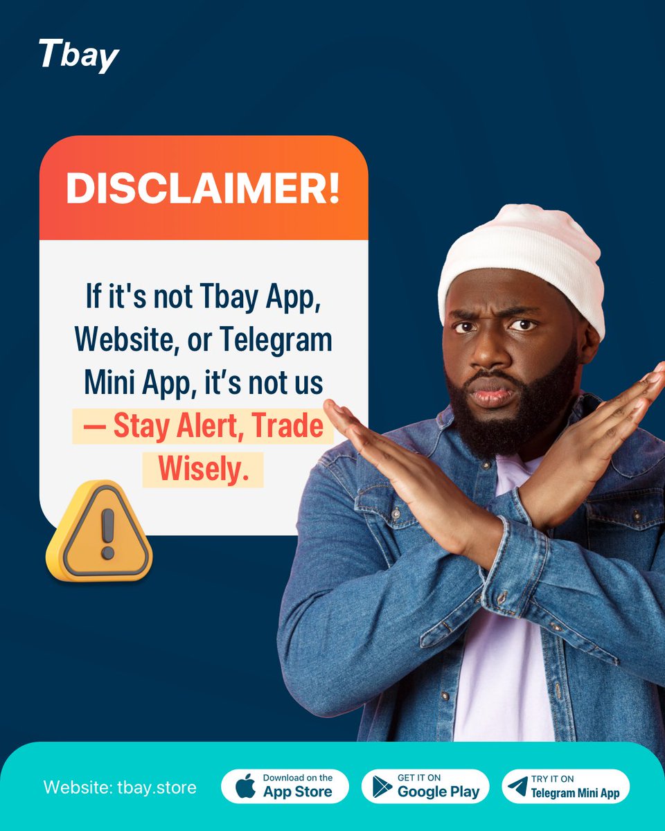 Theiabay's tweet image. 🚨URGENT NOTICE!🚨
⚠️ Do NOT trade via DMs, WhatsApp, or random links! Trade ONLY on the Tbay App, Website, or Telegram Mini App.
🔴 Beware of scammers &amp;amp; impersonators!
🔴 Tbay NEVER asks you to trade outside our official platforms!
#Tbay #StayAlert #Safetrading #Giftcards