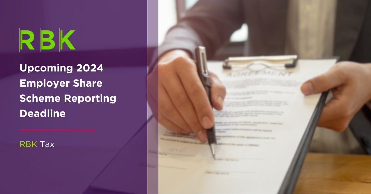 Key Deadline Ahead! 

Employers must meet 2024 share scheme reporting obligations to stay compliant &amp; avoid penalties.

Get the key details here: rbk.ie/news/upcoming-…

#EmployerShareSchemes #RBKTax #RBK