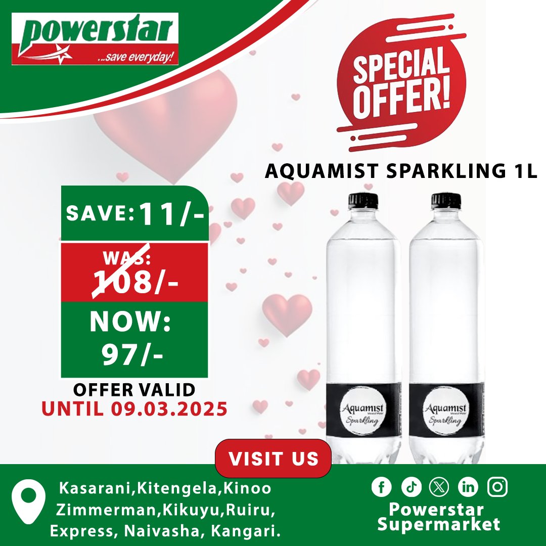 POWERSTAR_KENYA's tweet photo. 💦 Stay Hydrated, Save More! 🔥 Aquamist Water on OFFER! Grab yours now at the best price! 🛒💰
#KwaleFocus #AFCON #KalonzoOneManArmy https://t.co/qk43L3u0Fv