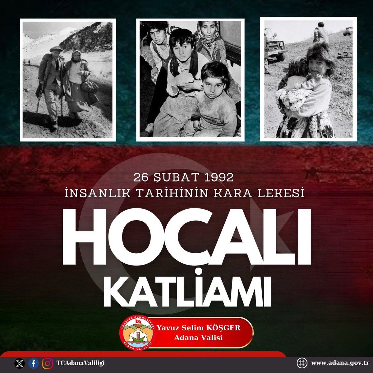 Dünya tarihinin kara lekelerinden #HocalıKatliamı bugün hala vicdanlarımızı sızlatıyor. 
Yıllar geçse bile acısı hiç dinmeyecek bu vahşette hayatını kaybeden Azerbaycanlı kardeşlerimizi rahmetle anıyor, yeryüzünde benzer insanlık suçlarının bir daha yaşanmamasını temenni ediyorum