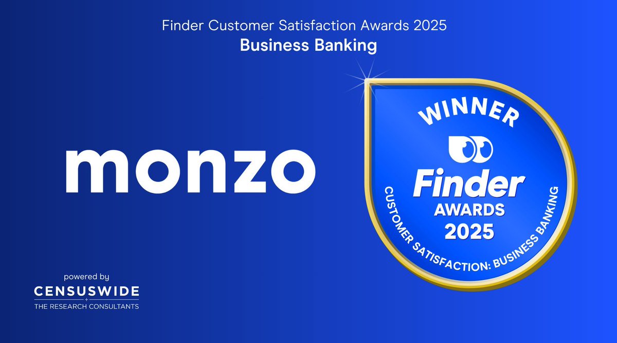 Finder UK (@findercomuk) on Twitter photo The winner of the Business Banking section is <a href="/monzo/">Monzo π¦</a> - their 2nd win of the day! A staggering 97% of their customers would recommend them to a friend π
buff.ly/4ifUPaU The winner of the Business Banking section is <a href="/monzo/">Monzo π¦</a> - their 2nd win of the day! A staggering 97% of their customers would recommend them to a friend π
buff.ly/4ifUPaU